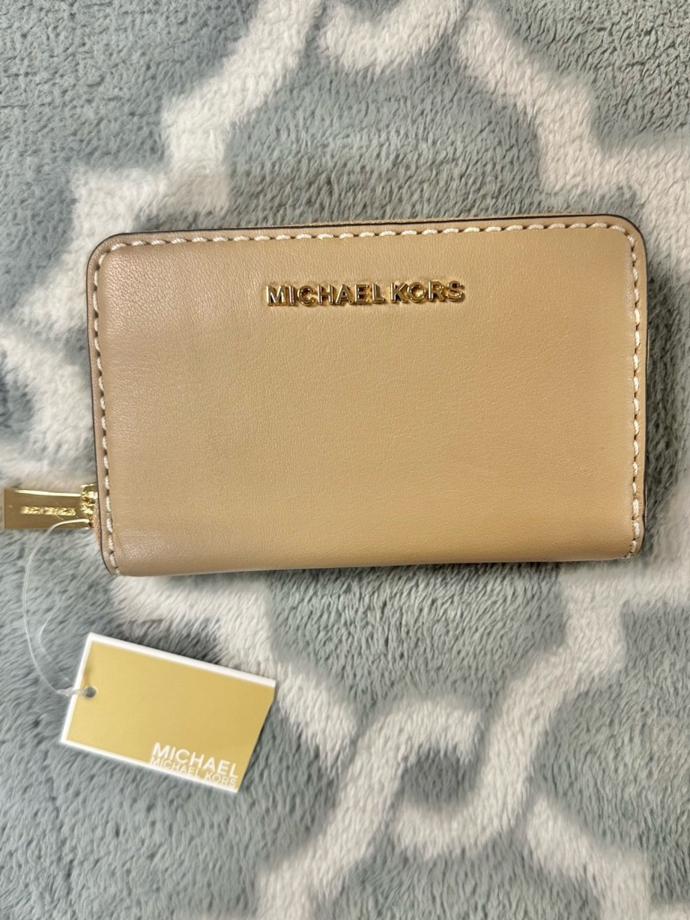 Michael Kors Beige Card Case with Gold Hardware